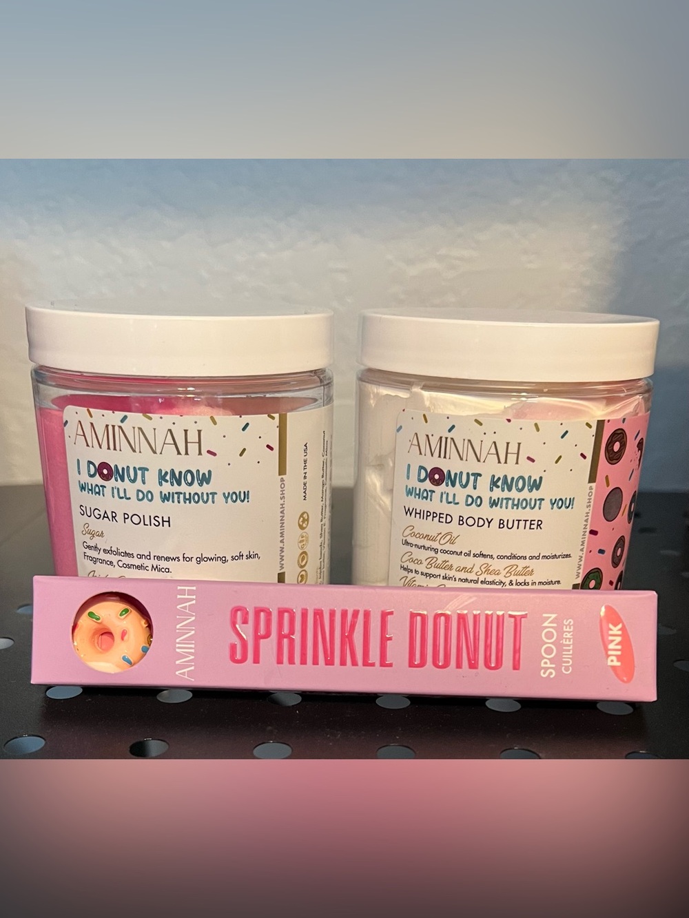AMINNAH I Donut Know Bundle Whipped Body Butter, Sugar Polish & Donut Spoon NWOT